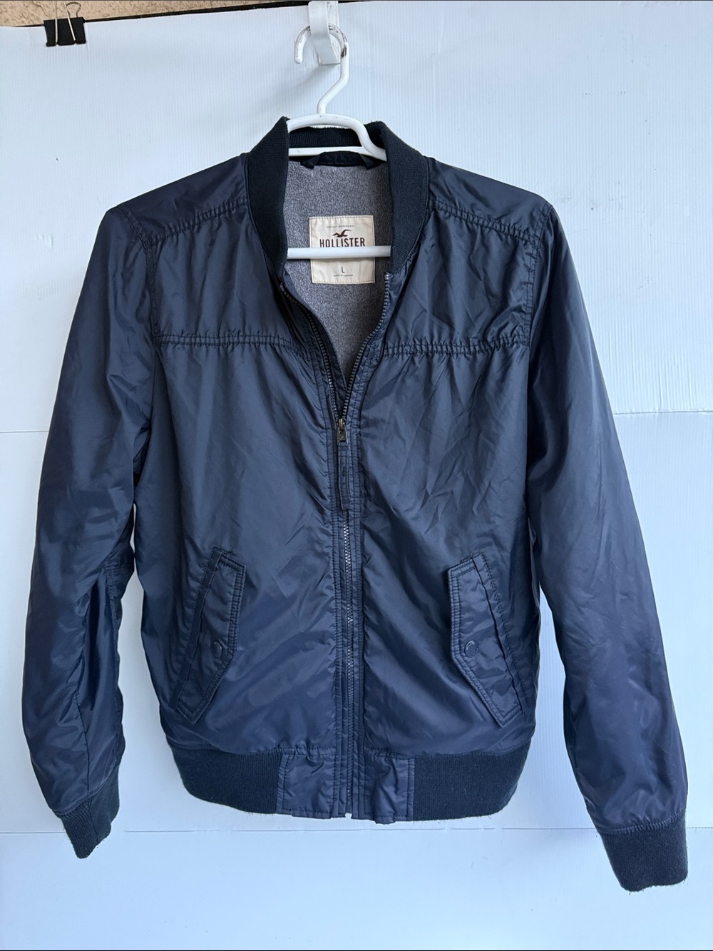 Hollister All Weather Fleece Lined Bomber Flight Jacket Size L Black